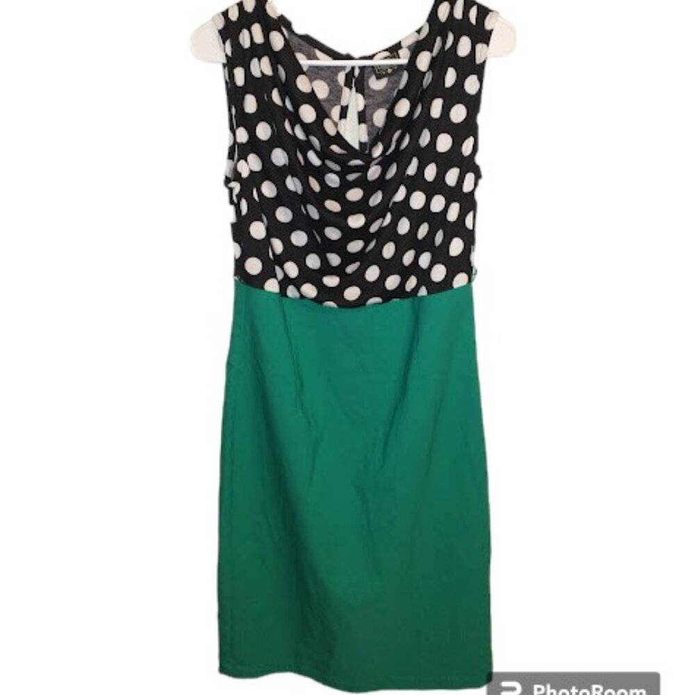 ROCKSTEADY womens short mini dress, green black white dots XL w-037